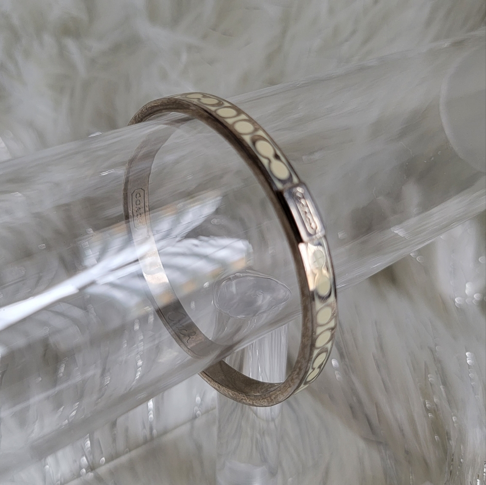 Coach Silver and White Enamel Bangle
